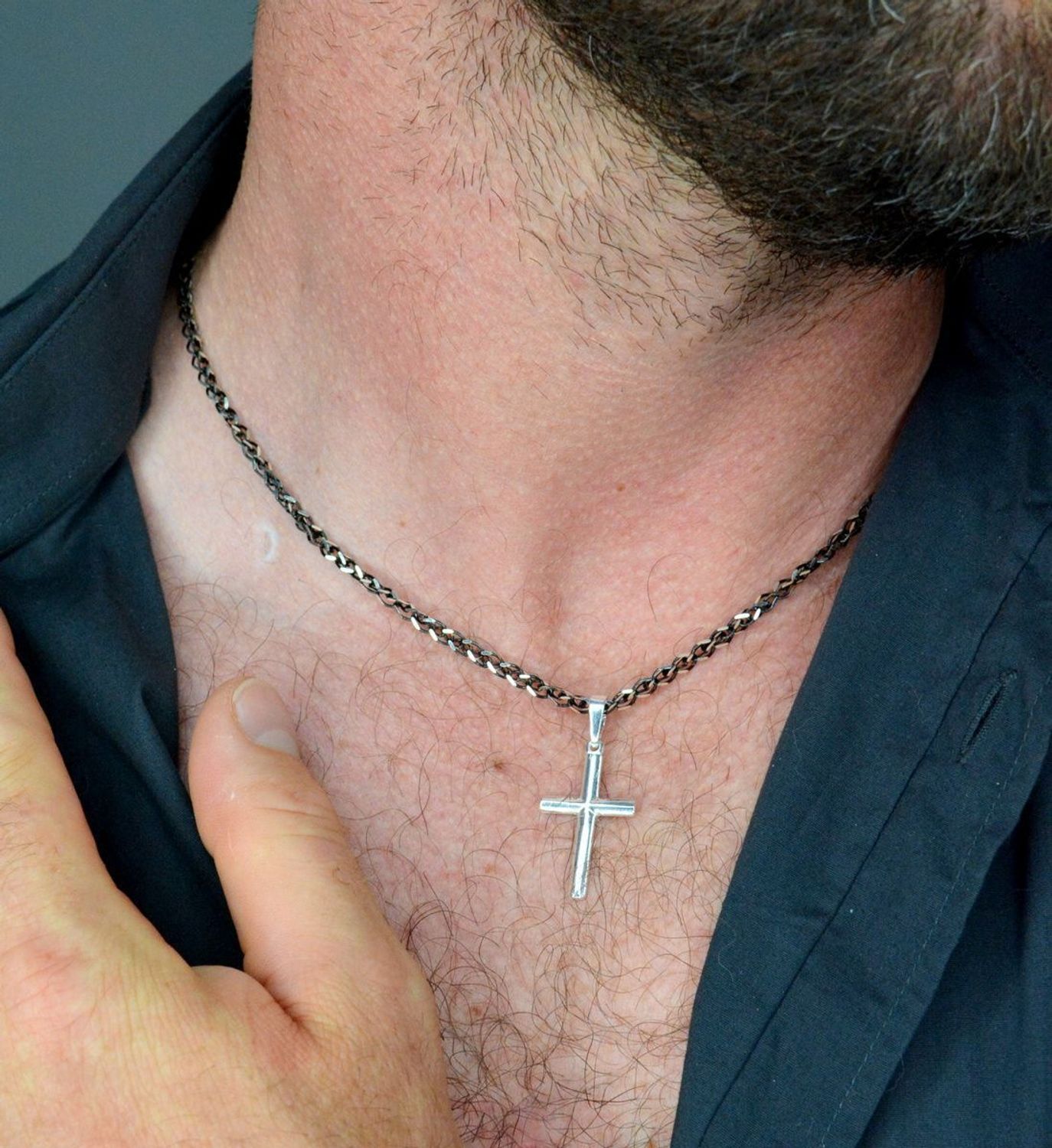 Łańcuszek srebrny 925 oksydowany , czarny DIA-LAN-5993-925 3,2mm. Łańcuszek męski typu pancerka to jeden z najmodniejszych wzorów męskich wszech  (1).jpg